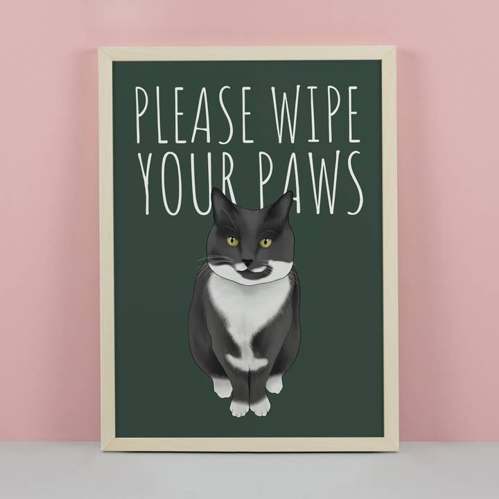 Torka av tassarna konsttryck med kattmotiv för wholesale av Hayley Jade Design Studio