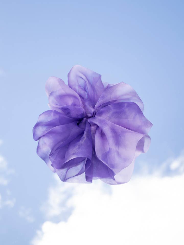 Giga Scrunchie in Periwinkle Tie-Dye Silk Organza for wholesale by Gliese 504