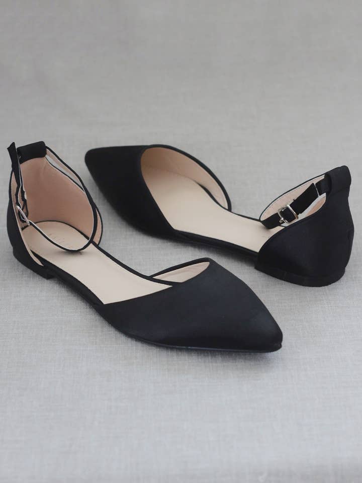 Kailee P. - Wholesale Flats - Women's - Satin Pointy Toe Flats with Ankle Strap17
