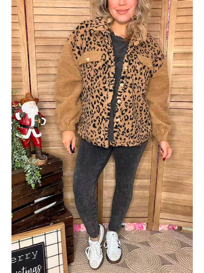 luluclothes - Wholesale Bomber Jacket - Women's - Plus size leopard sherpa women jacket w/pockets BQ159752