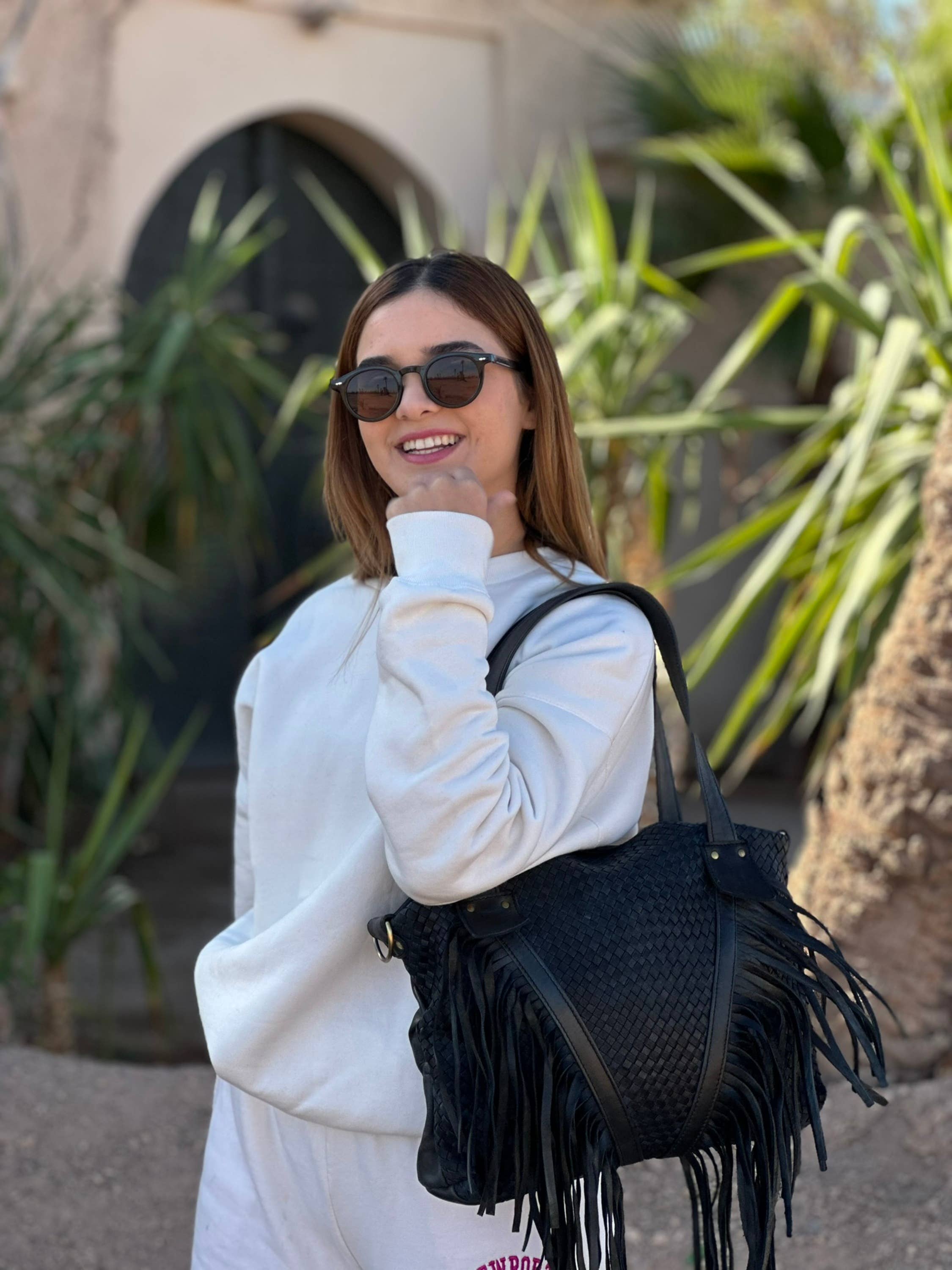 Berberwoolrug - Wholesale Schoudertas - Dames - Leren tas met geweven franjes, handgemaakte westerse gevlochten portemonnee11