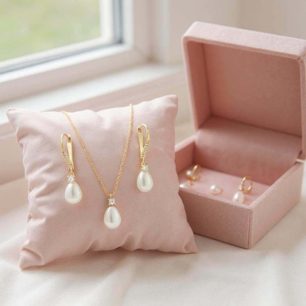 Athena Bridal Jewellery – wholesale Jewellery set – CZ COLLECTION - EXQUISITE FRESHWATER PEARL SET -CZNK219 SILV1