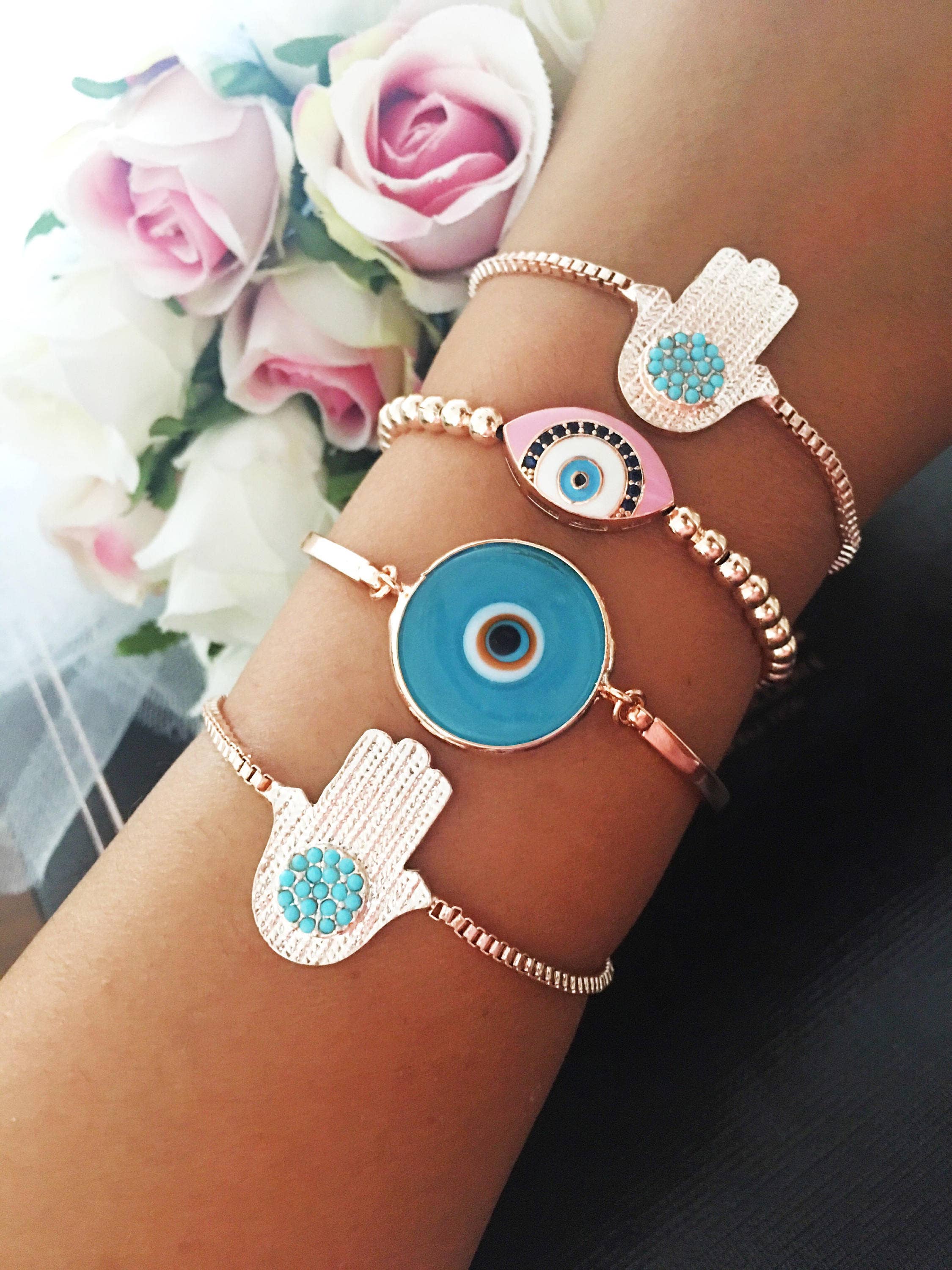 Evileyefavor - Wholesale Jewelry Set - Rose Gold Bracelet Set, Evil Eye Hamsa Bracelet6