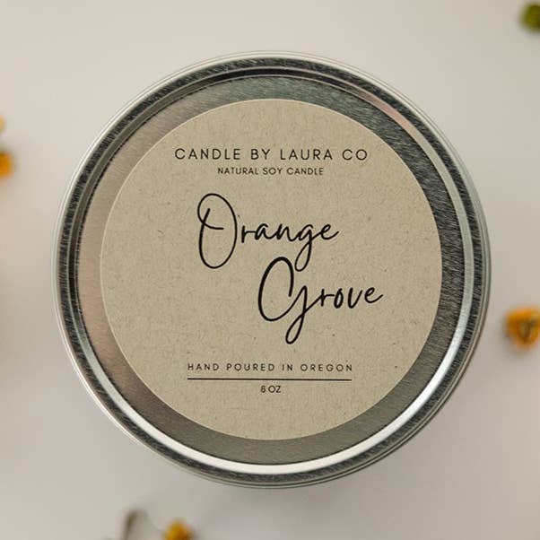 Candles By Laura - Wholesale Travel Candles - Orange Grove 8 oz Gift Tins0