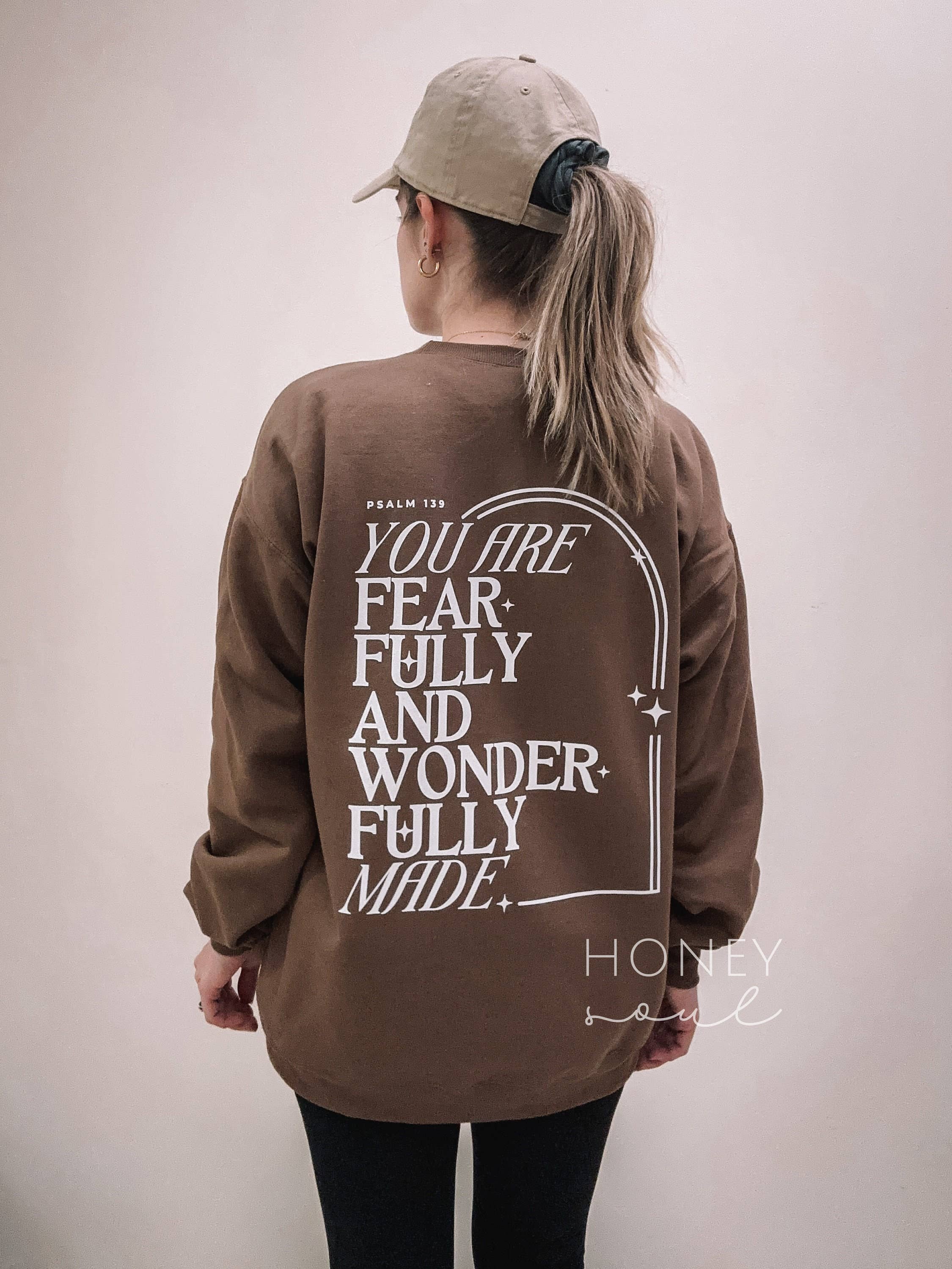 Honey Soul LLC - Wholesale Graphic Sweatshirt - Women's - Graphic Fearfully & Wonderfully Made Crewneck6