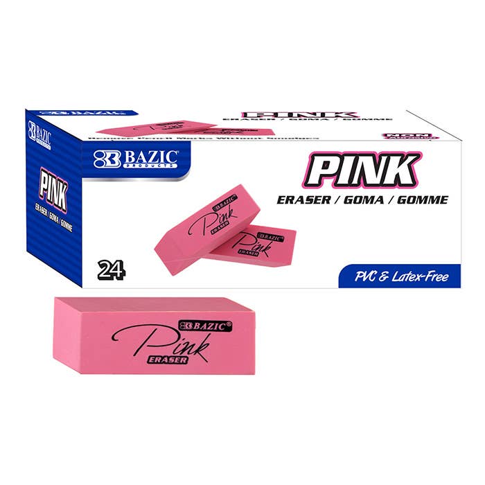 BAZIC Products - Vente Gommes - Gomme biseautée rose (24/paquet)0