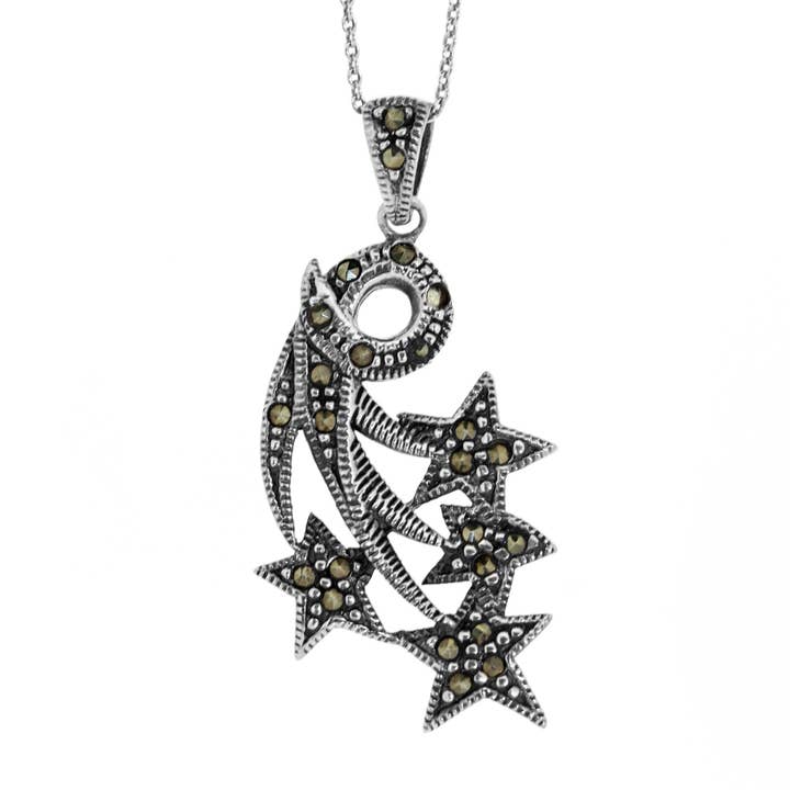 Marcasite Shooting Star Pendant with 18"inch Chain and Box for wholesale by Nova Silver