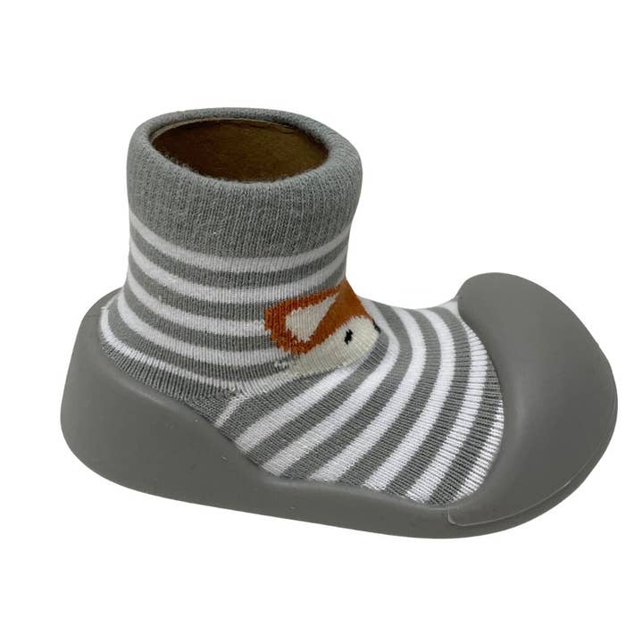 ES Kids - Wholesale Socks - Kids & Baby - Rubber Soled Socks - Grey Stripe Fox