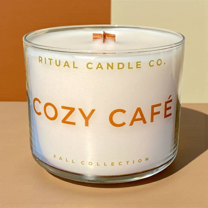 "Cozy Café" Coco Apricot Wax Wood Wick Candle for wholesale by Ritual Candle Co.