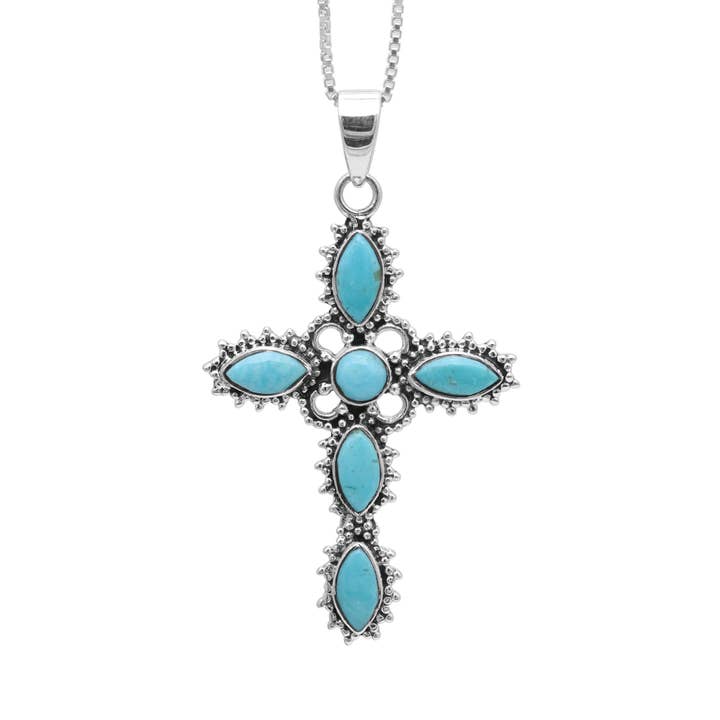 Arizona Turquoise Cross Pendant: 925 Sterling Silver Jewelry for wholesale by Jay Jools