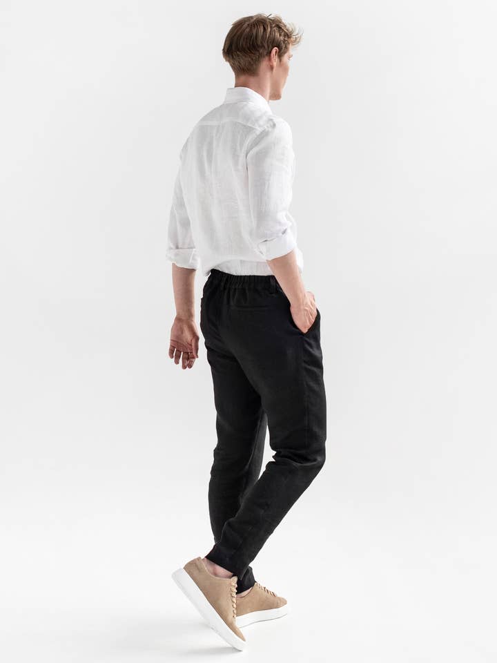 MagicLinen (We handle U.S. import procedures for you) - Wholesale Pants - Men's - Regular straight leg men's linen pants SOGLIO in Black1
