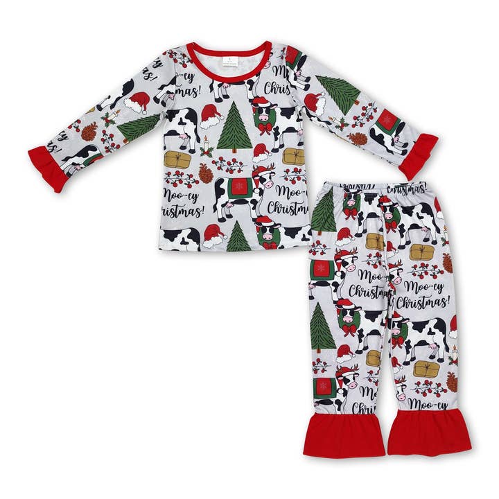 Pyjama pour enfants et filles avec nœud de sapin de Noël en forme de vache pour la vente par Yawoo Garments