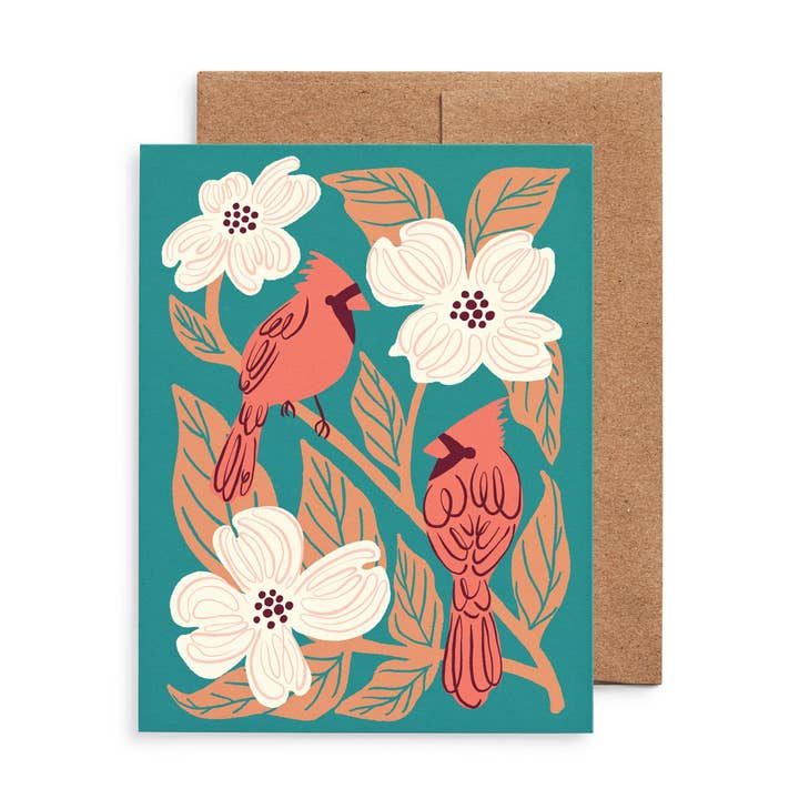 Cardinals & Dogwood Greeting Card: Original Bird Art, Eco-Friendly for wholesale by Nuthatch Studio