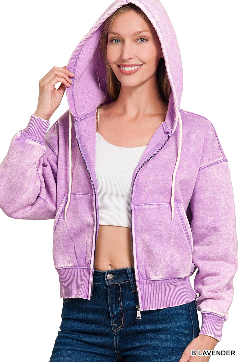 42POPS - Vente Sweat à capuche – femme - ..SI-25313 Sweat à capuche zippé court en molleton délavé à l'acide14