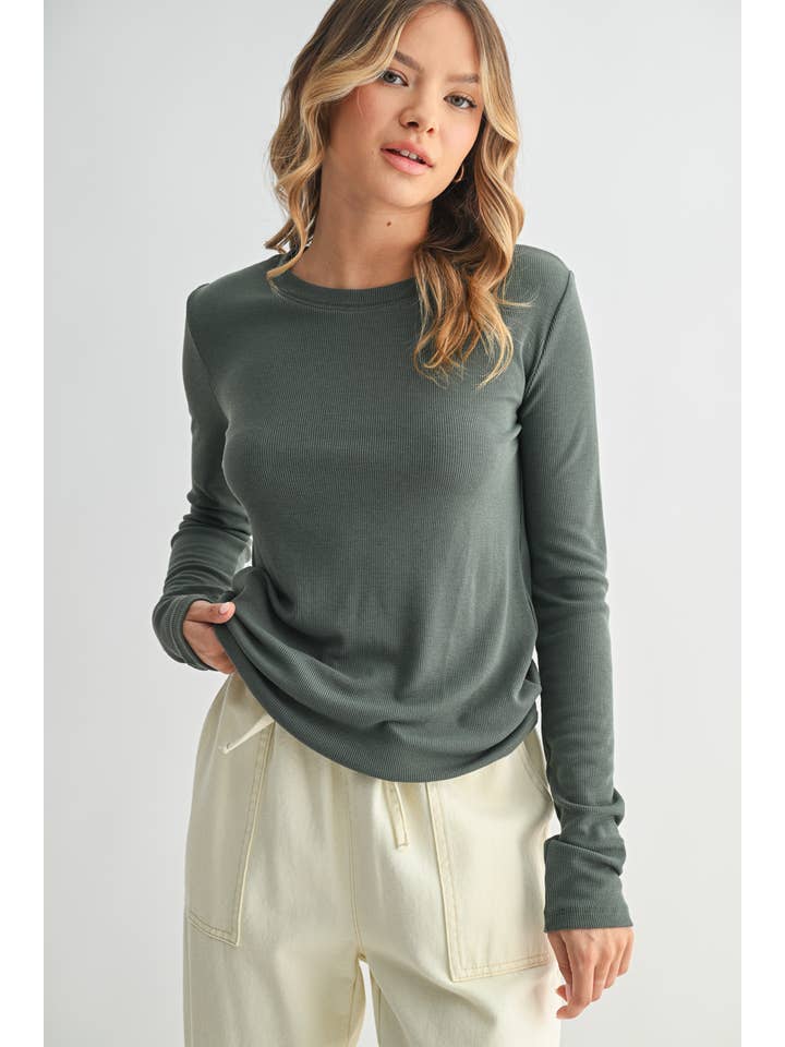 Wishlist Apparel - Wholesale Knit top – Women's - ROUND NECK FITTED RIBBED KNIT TOP / WL24-945032