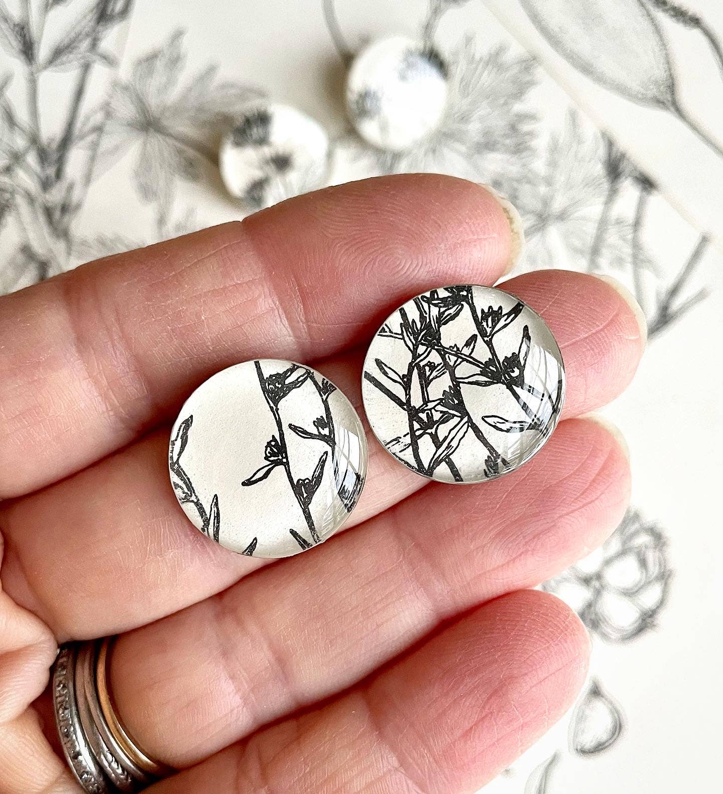 joeyfivecents - Wholesale Stud/Post Earrings - Studs - extra large, black & white, botanicals, garden4