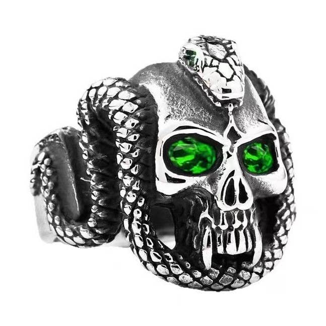 Men's Vintage Rhinestone Snake Skull Ring for wholesale by Tourtiwi