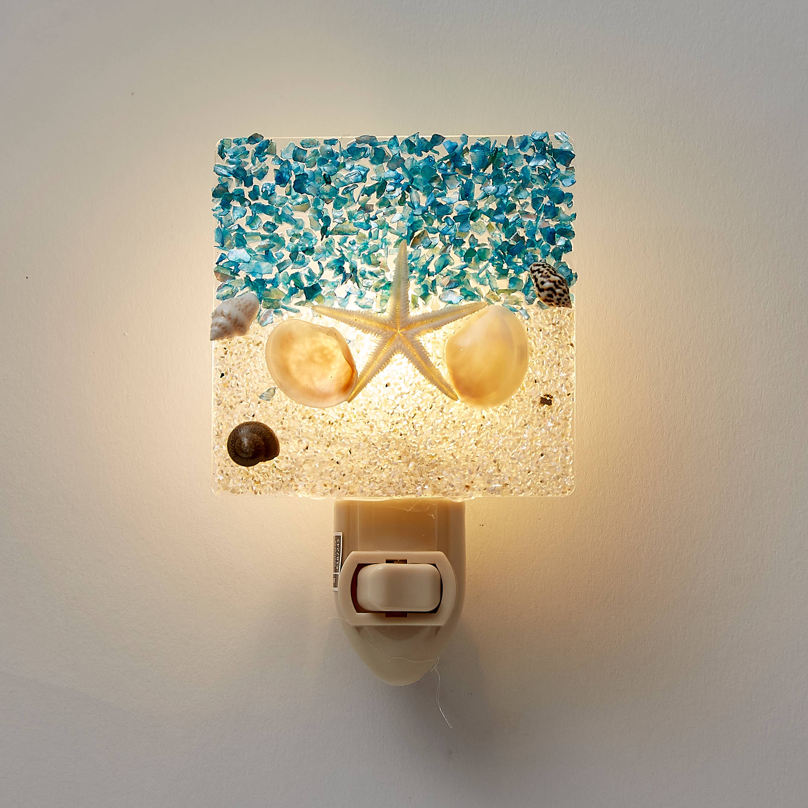 HS Seashells - Vente Veilleuses - Sable et mer avec étoile de mer carré veilleuse LED en boîte3