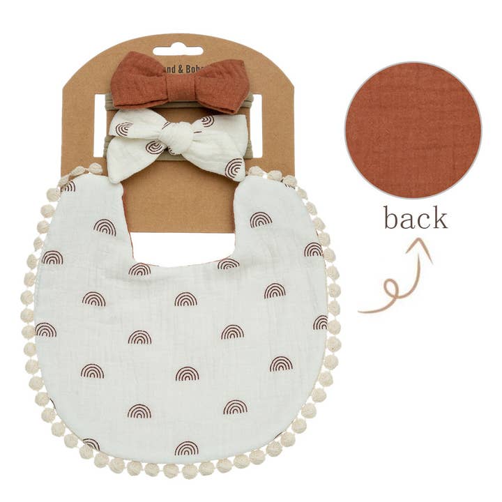 Little Trendy - Wholesale Bib - Baby - Baby Floral cotton Waterproofer Bib and Bows headband Sets