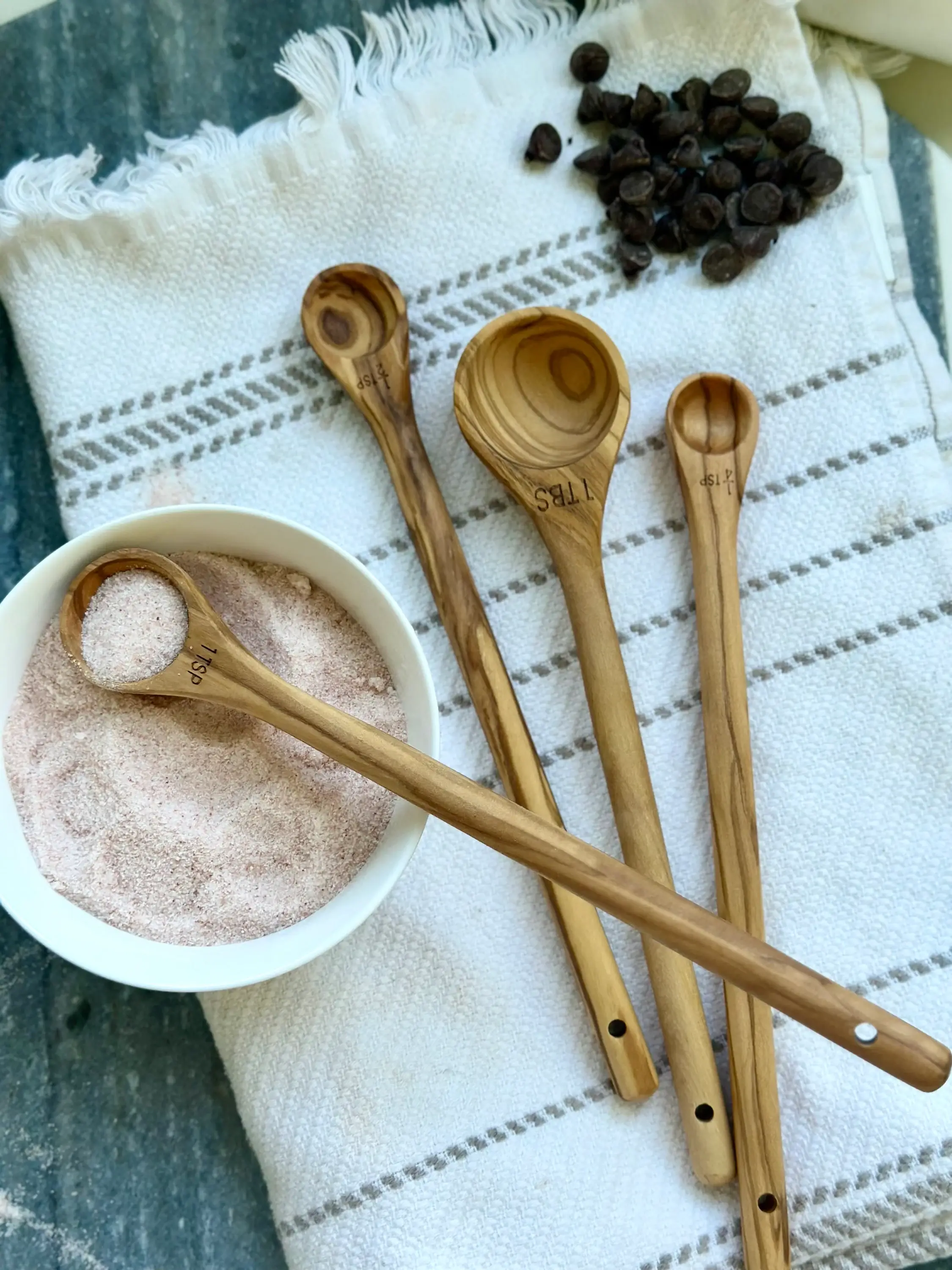 Salt & York - Wholesale Measuring Spoon - Handcrafted Olive Wood Long Handle Measuring Spoons Set7