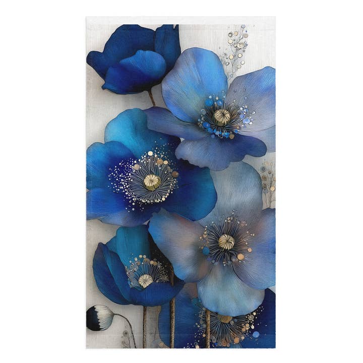 Indigo Klaprozen Handdoek II — Zachte Print Voorkant, Absorberende Katoenen Achterkant (16" × 28") voor wholesale door Art by Tuula