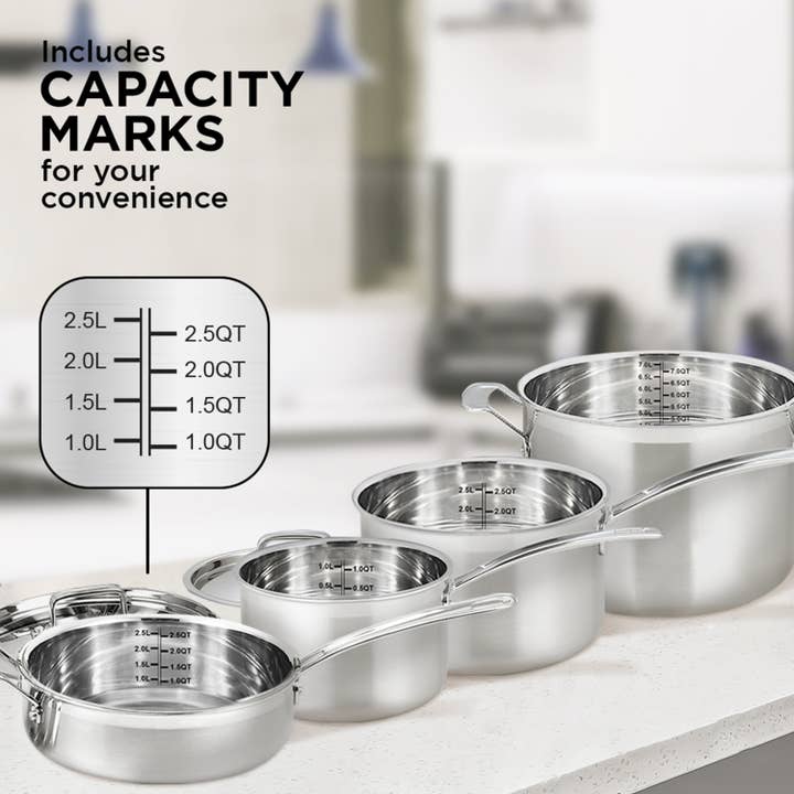 Nevlers - Wholesale Cookware Set - Stainless Steel Pots and Pans - 10pc Cookware Set & Utensils