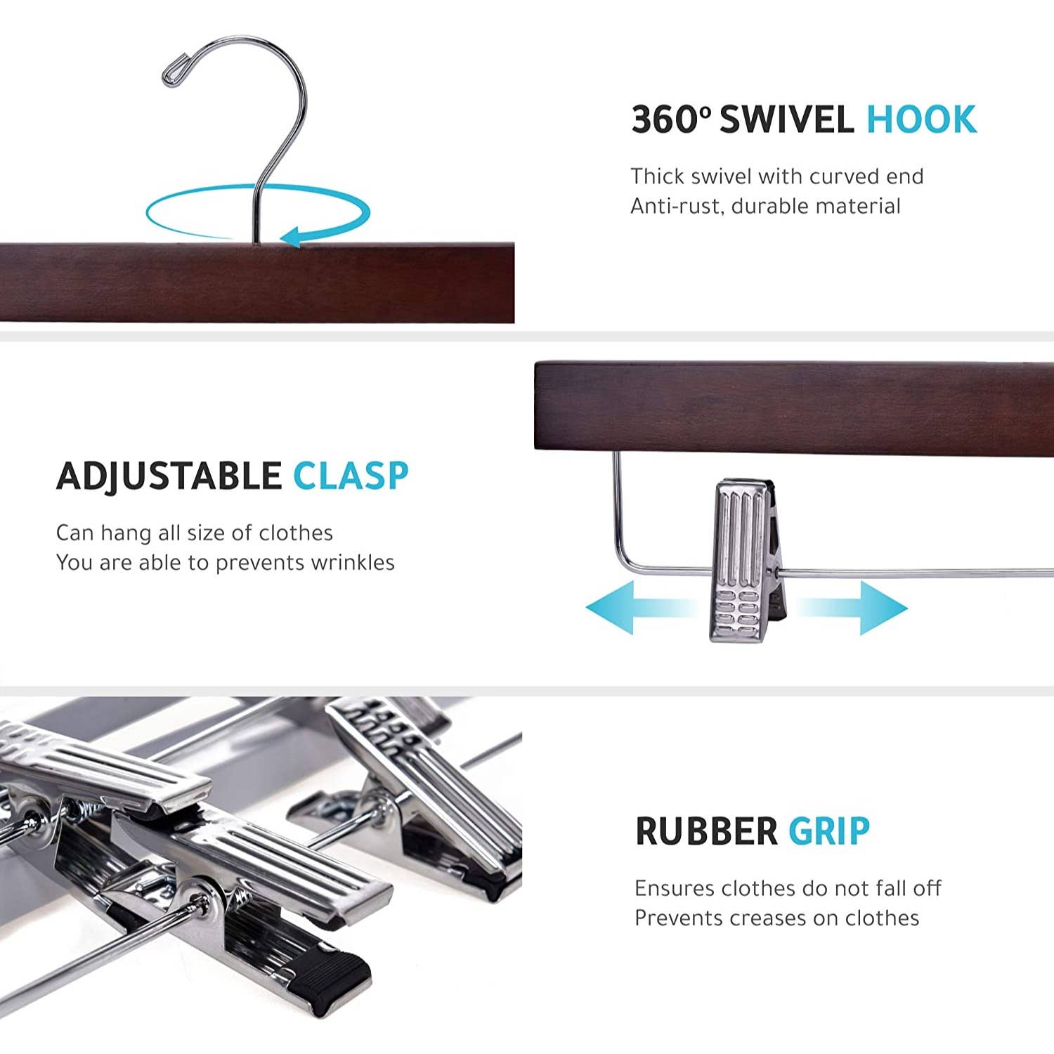 Quality Hangers - Wholesale Clothes Hangers - W023 - Wooden Straight Skirt Hangers-Walnut/Chrome Hook -10010