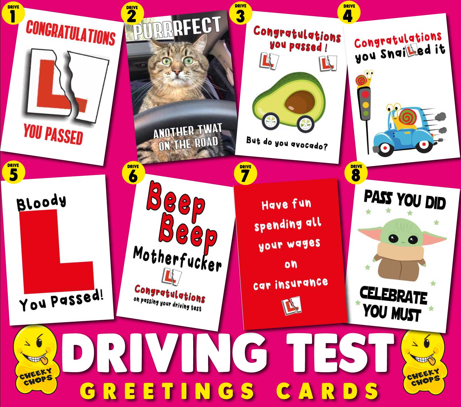 Cheeky Chops Cards & Wanky Candles - Wholesale Birthday Card - Purrrfect another twat on the road
DRIVING TEST CARD
DRIVE021