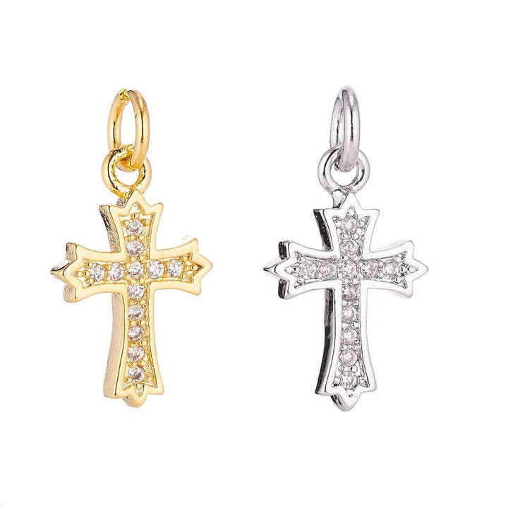 Gold Filled Ornate Cross Catholic Christian Religious Cubic Zirconia Necklace Pendant Bracelet Earring Charm for Jewelry Making C-069 for wholesale by Aim Eternal