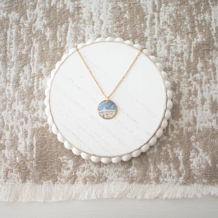 Custom Sand Necklace | Circle | Hand Painted Wave | Gold for wholesale by Sandy Beaches Shop