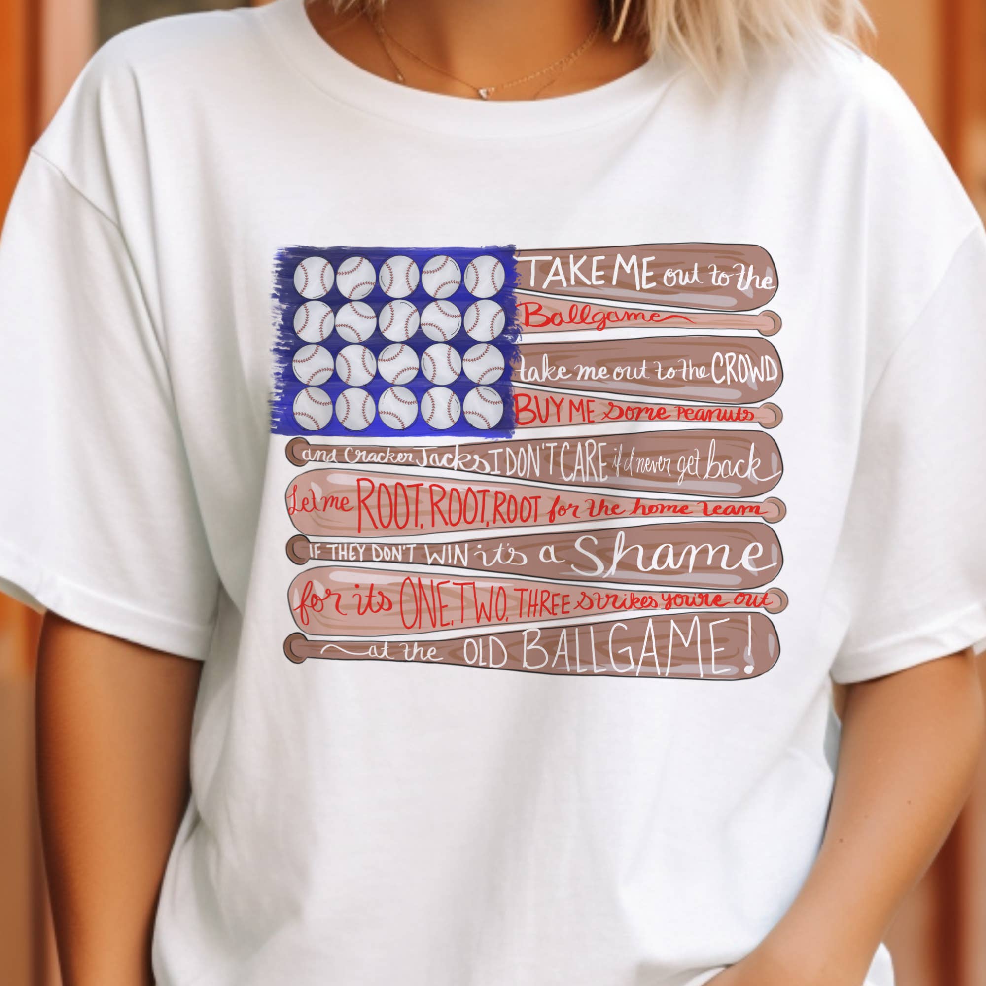 Par.tees by Party On! - Wholesale T-shirt (graphic) – women's - Baseball Flag Game Day Graphic Tee Sports Mom USA Tshirt