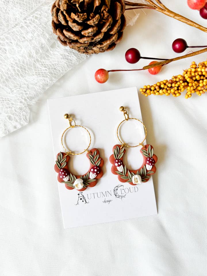 Floral Cottage Core Mushroom Dangles for wholesale by Autumn Cloud Design