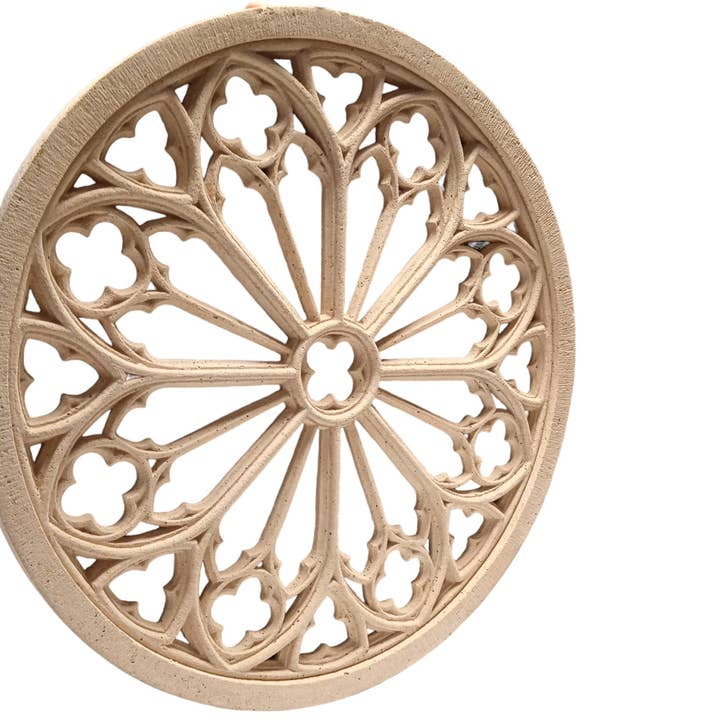 Relief de Pierre – Arte de parede dimensional/3D por atacado – Rosácea gótica da Catedral de Metz em pedra esculpida1