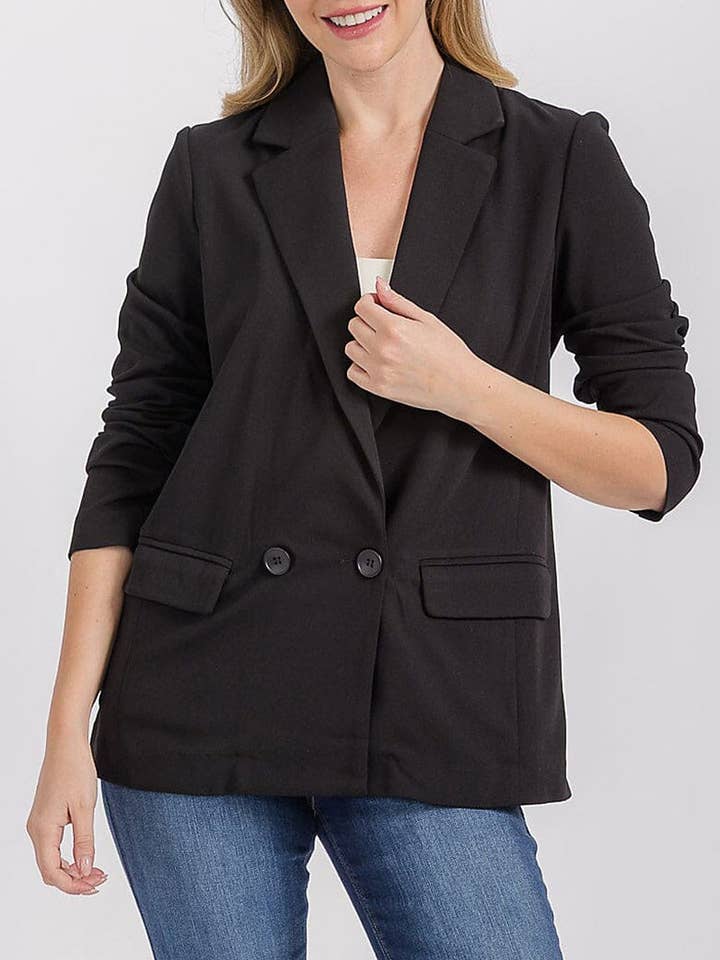 LONG SLEEVE FRONT POCKETS BUTTON CLOSURE BLAZER for wholesale by ROUSSEAU