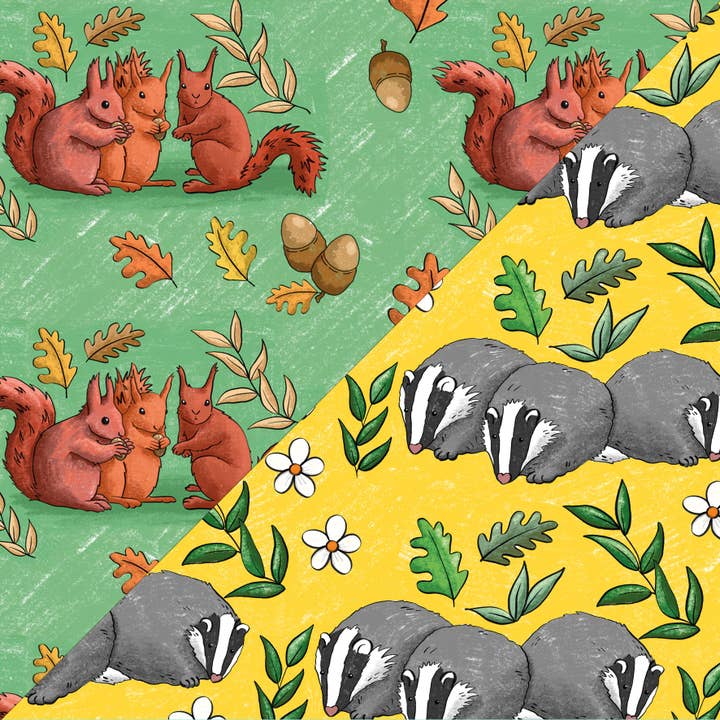 Squirrel/Badger Catcher Double Sided Wrapping Paper for wholesale by Neon Magpie