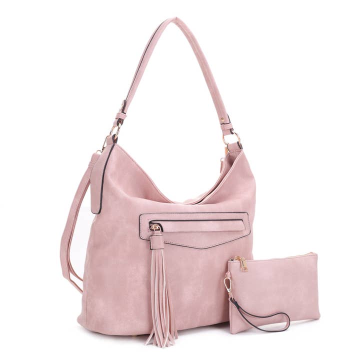 MiMi Wholesale - Wholesale Shoulder Bag - Women's - FC20495 Eliza Front Tassel Pocket 2 in 1 Hobo Shoulder Bag S3