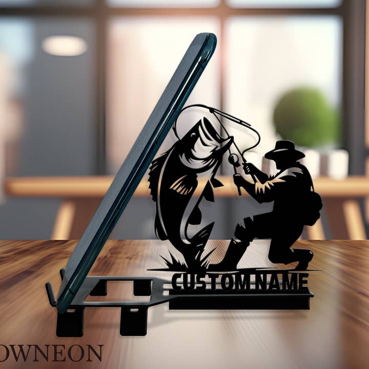 Support de téléphone de bureau personnalisé pour pêche à la basse, cadeaux pour pêcheurs pour la vente par Glow Neon