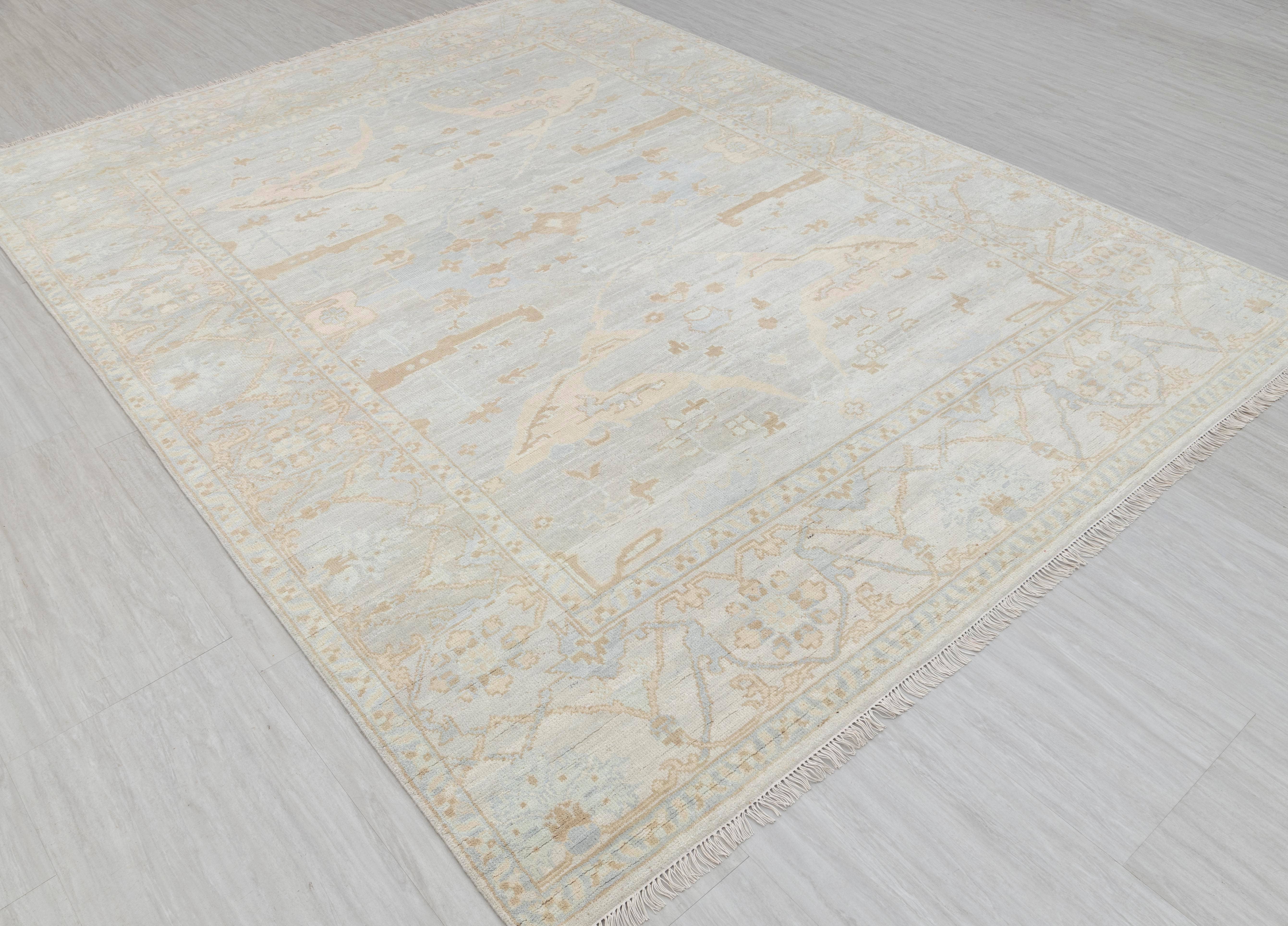 Aesthetic Homes LLC - Wholesale Area Rug - Silver Grey Blue Modern Oushak Rug – Hand Knotted Wool 17004