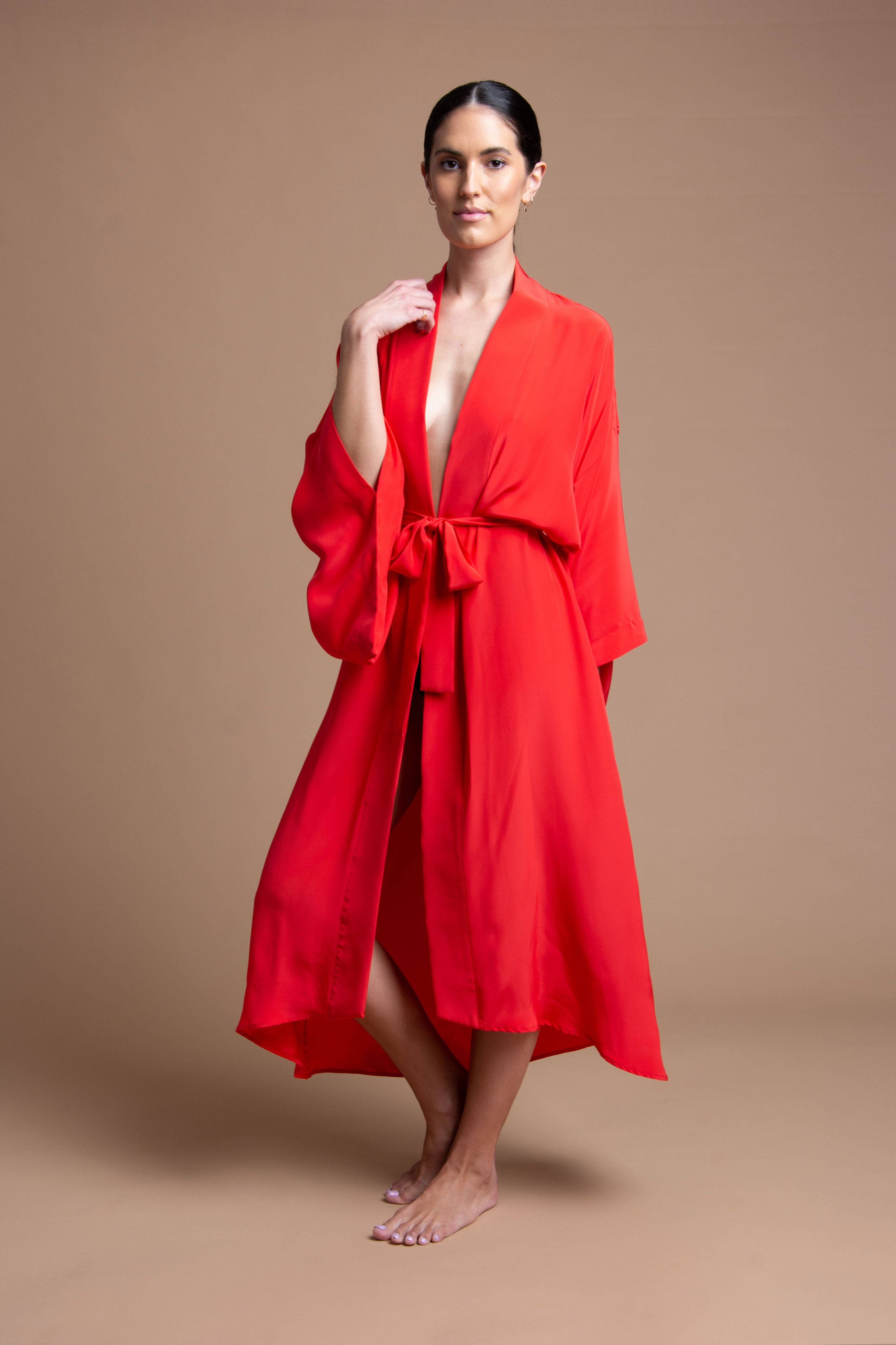 Kafka Simone - Vendita all'ingrosso Vestaglia - Donna - VESTAGLIA KIMONO YUKI IN SETA - ROSSO PASSIONE2