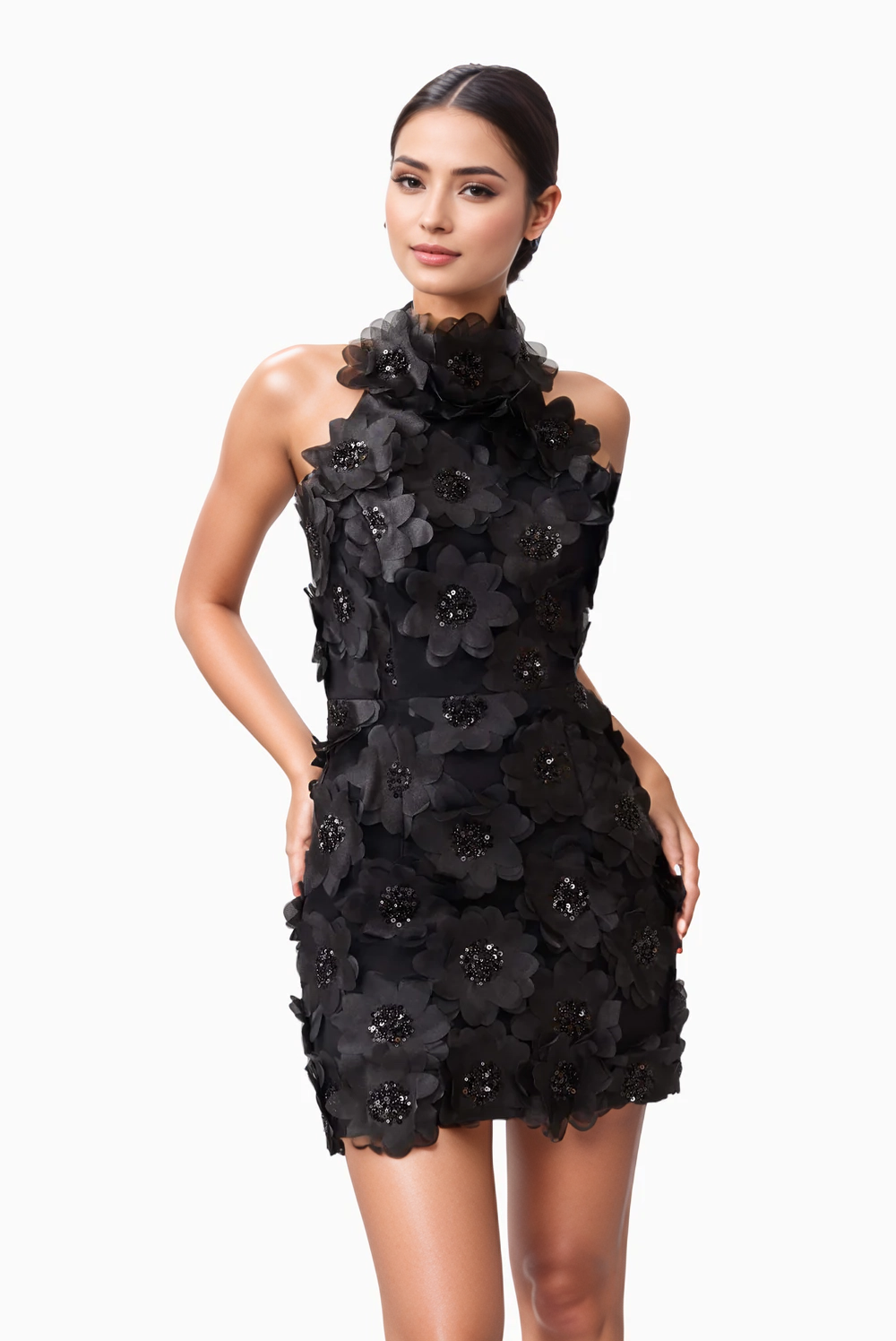 Productseeker - Wholesale Dress - Women's - DR751Y Halter Neck Sequin 3D Floral Backless Mini Dress8