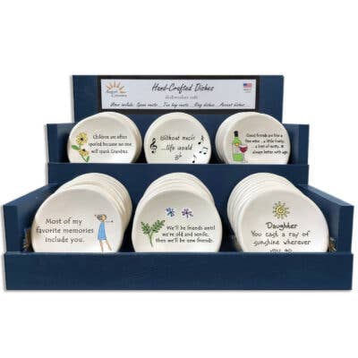 Ceramic Dishes with verses in a Tabletop Display for wholesale by August Ceramics