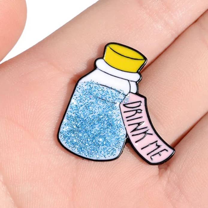 NovelTea Bookstore & Gifts - Wholesale Lapel Pin/Button - Drink Me, Alice in Wonderland - Enamel Pin