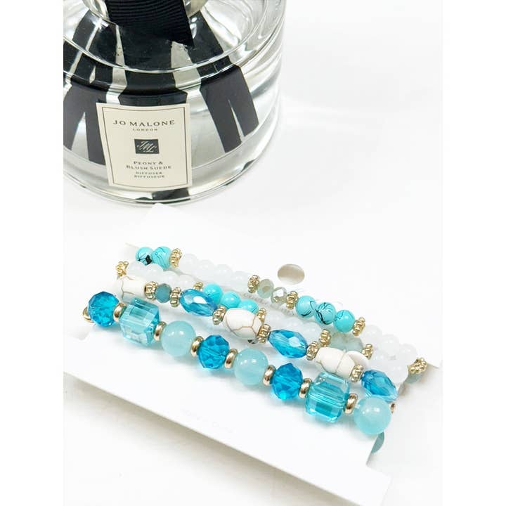 4-pc Light Blue Shades Stacked Mix Beads Bracelet for wholesale on Faire3