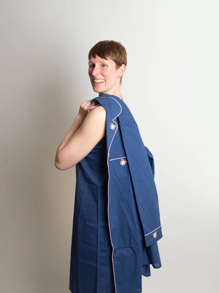 The Barbara. Pure cotton housecoat with matching slip dress for wholesale by Loungewear by I am in pajamas