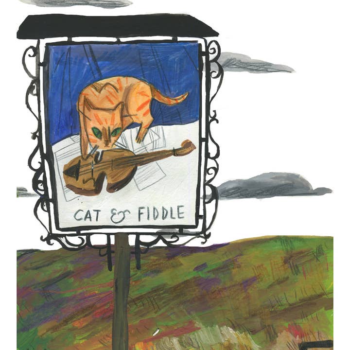 Cat And Fiddle Print for wholesale by Dick Vincent Illustrations
