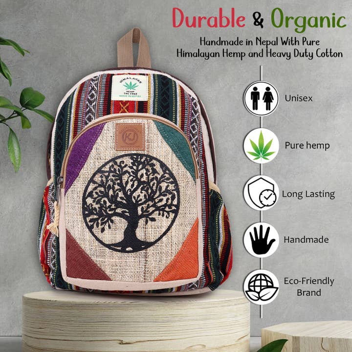 Lungta Imports - Venta al por mayor Mochila - Mujer - Mochila de cáñamo natural ligera hecha a mano en el Himalaya Nepal