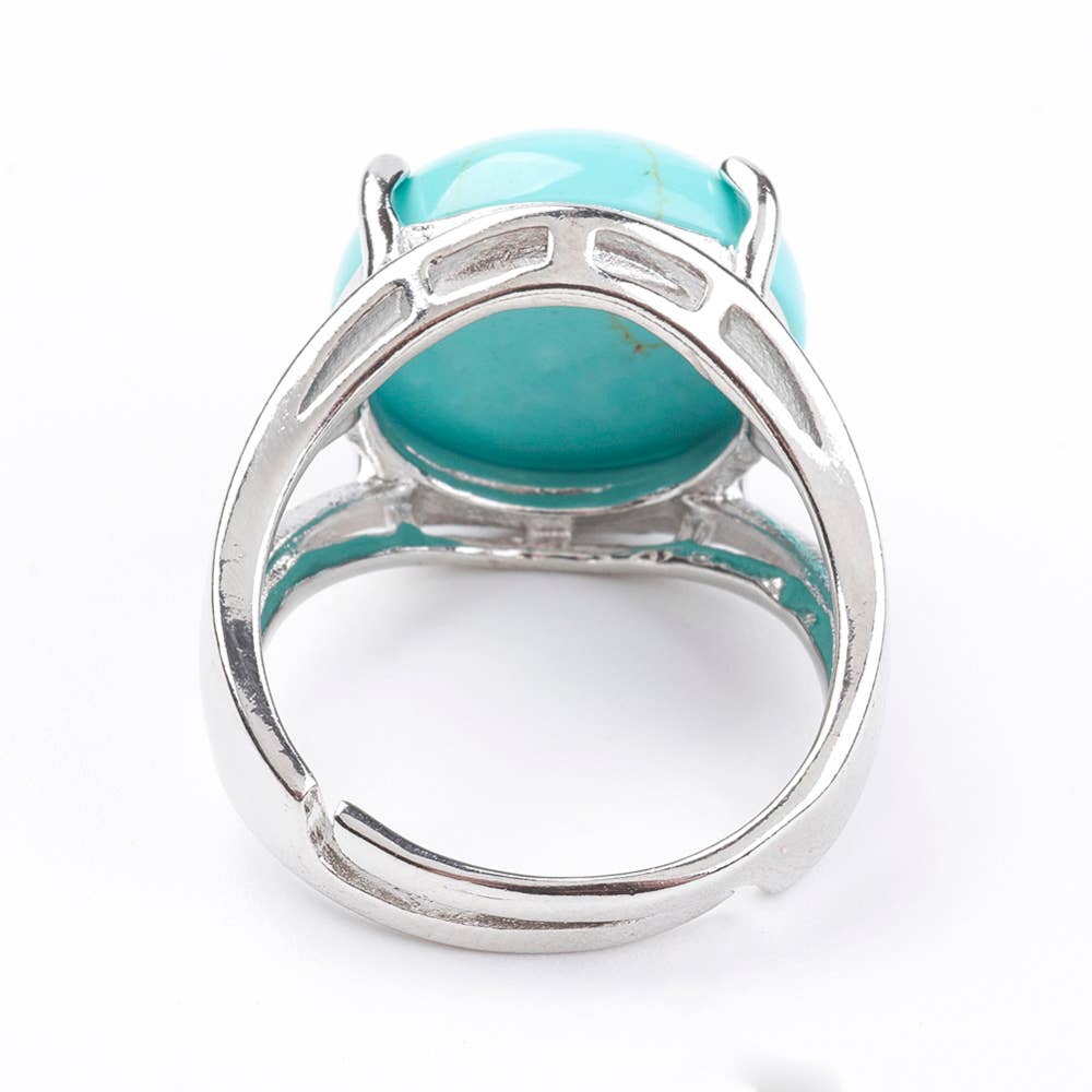 VIE - Vendita all'ingrosso Anelli cocktail/statement - Anello regolabile placcato argento con grande pietra circolare47