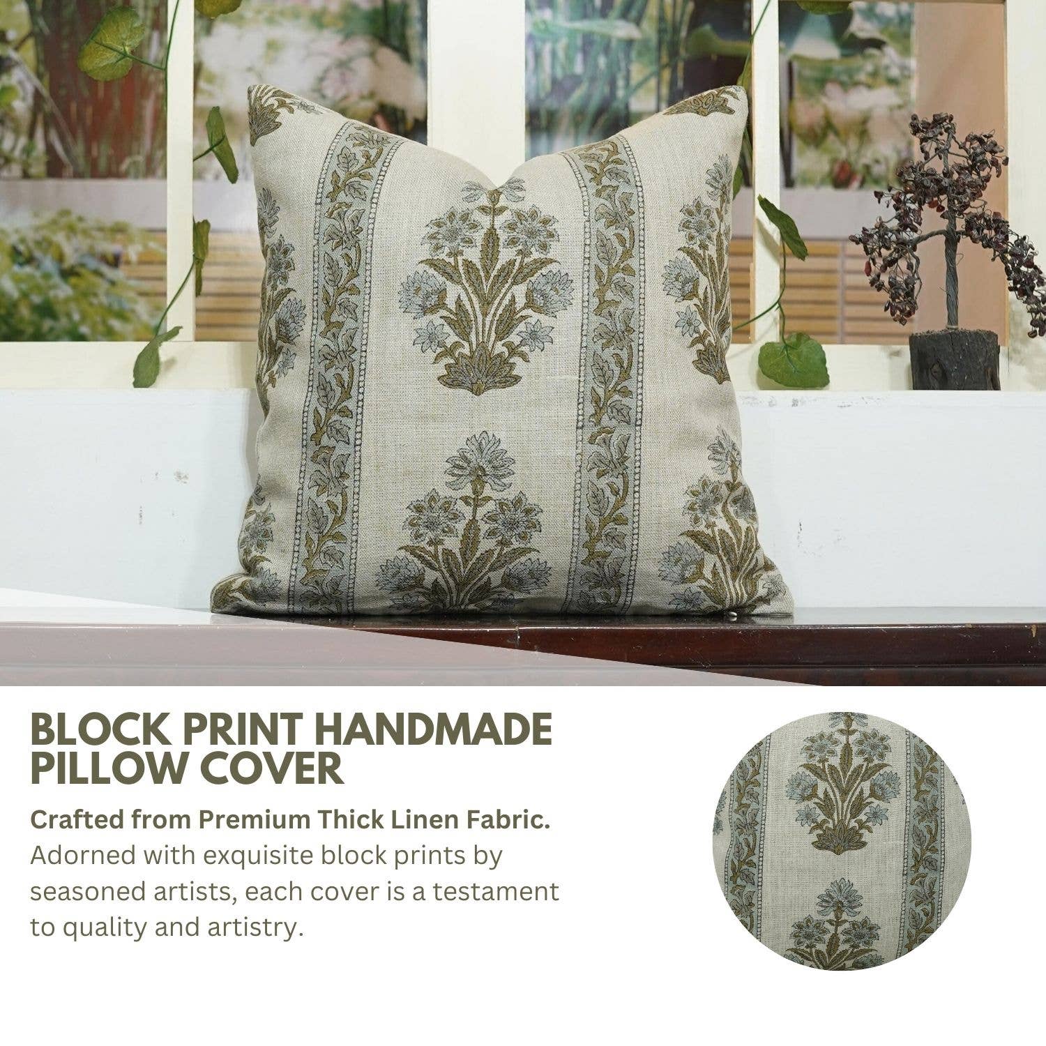 Fabdivine - Wholesale Throw Pillow Cover - Block Print Boho Thick Linen Pillow Cover- Morpankh Border6