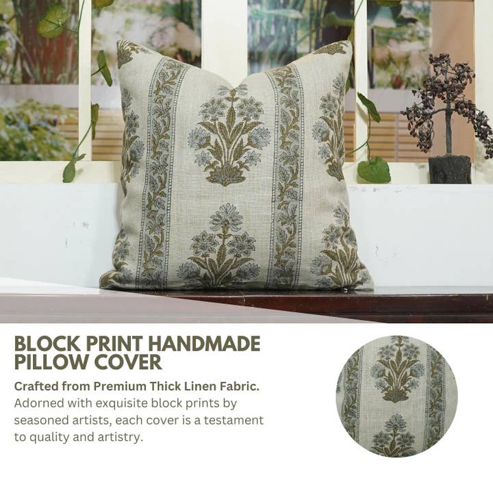 Fabdivine - Wholesale Throw Pillow Cover - Block Print Boho Thick Linen Pillow Cover- Morpankh Border6