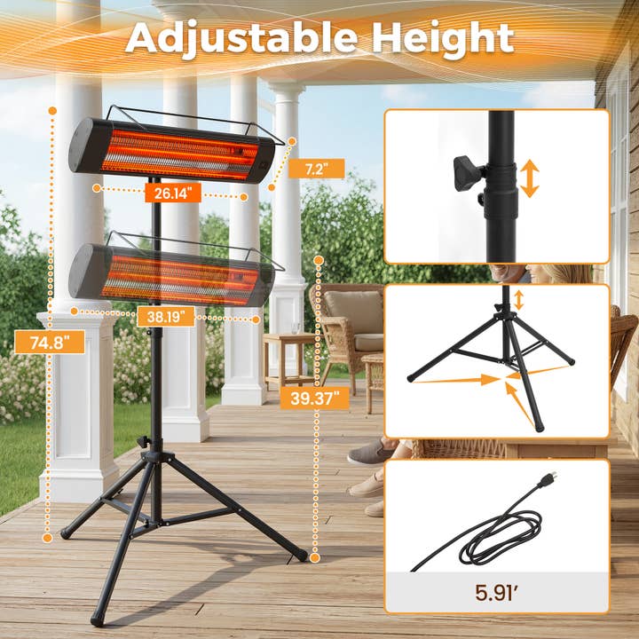 Heynemo - Wholesale Outdoor Ornament/Decor - 1500W Patio Heater with Wall, Ceiling, or Tripod Mount5